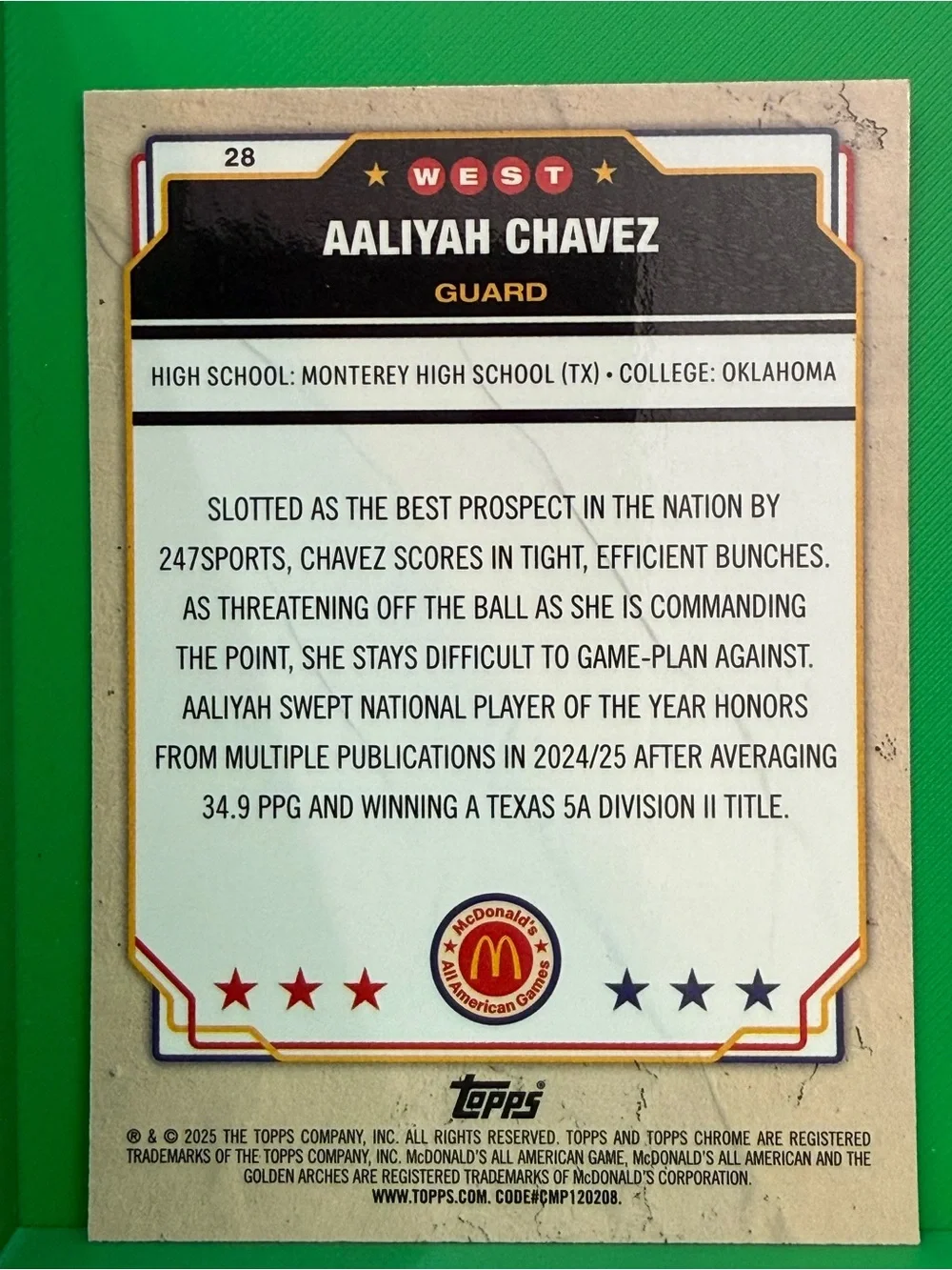 Topps Chrome Aaliyah Chavez Basketball Card - Blue, Red, White